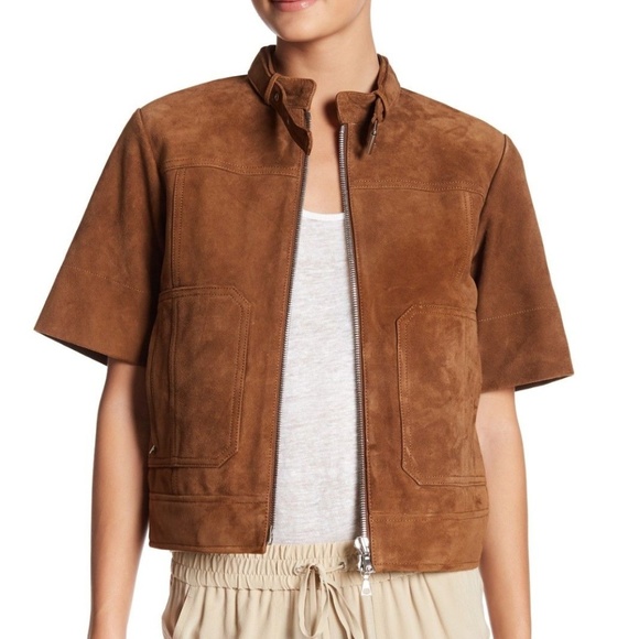 Theory Jackets & Blazers - Theory Lavzine Suede Leather Short Sleeve Jacket